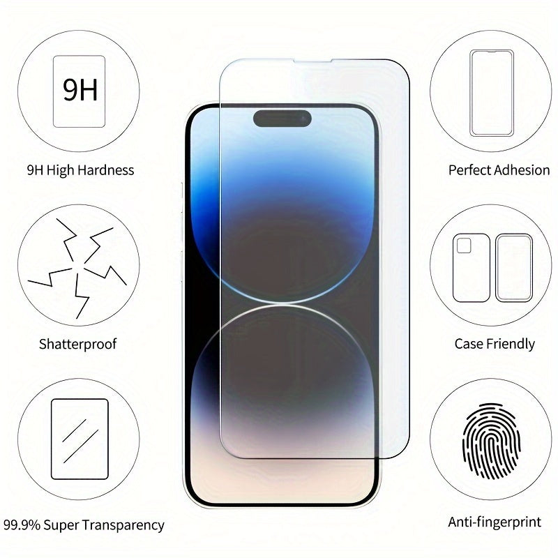 for iPhone 15/14/13/12/11 Pro Max, 16 Pro, 7/8/SE/XS/XR Phone Glass Screen Protector Set,HD Ultra thin, Anti fingerprint, Shatterproof, Compatible with Cases, 99.9 Transparency, 3pcs Set