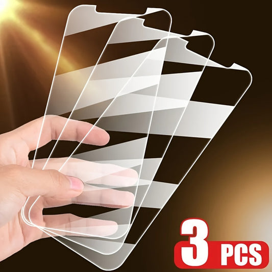 for iPhone 15/14/13/12/11 Pro Max, 16 Pro, 7/8/SE/XS/XR Phone Glass Screen Protector Set,HD Ultra thin, Anti fingerprint, Shatterproof, Compatible with Cases, 99.9 Transparency, 3pcs Set