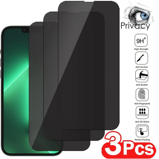 3pcs Privacy Screen Protectors for iPhone 15/14/13/12/11 Pro, XS Max & More - Full Coverage Anti-Spy Tempered Glass Film