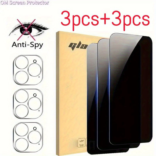 3pcs Privacy Tempered Glass Screen Protection Film and Camera Lens Protector, Suitable for iPhone 16/15/14/13/12/11-/Pro/plus/Pro Max/X/XS/XRProtect Your Privacy and Keep Your Phone Safe